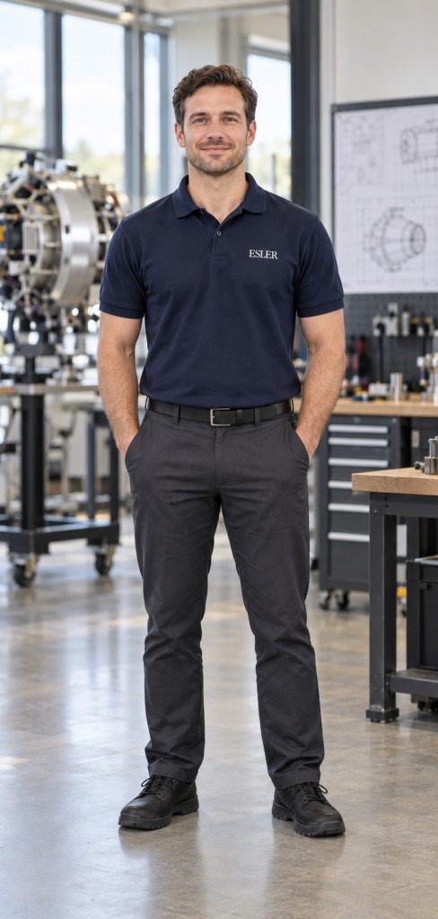 Engineer in een technische werkplaats met Esler-polo