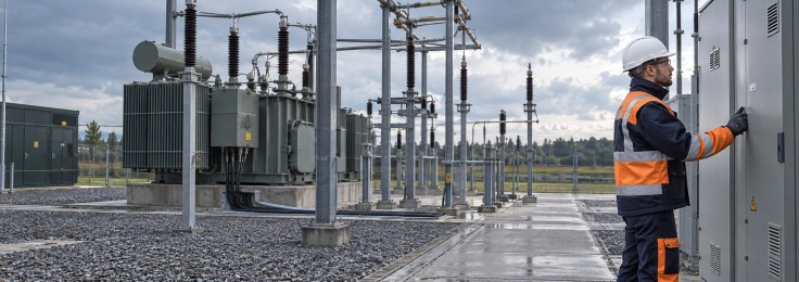 Illustratieve technicus bij een elektriciteitsstation