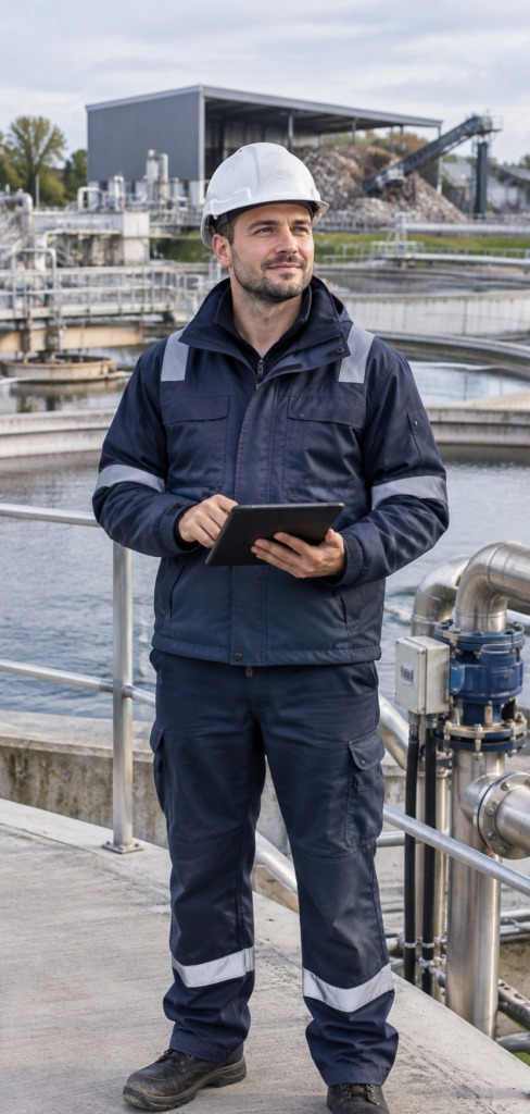 Technisch werk in afval water milieu