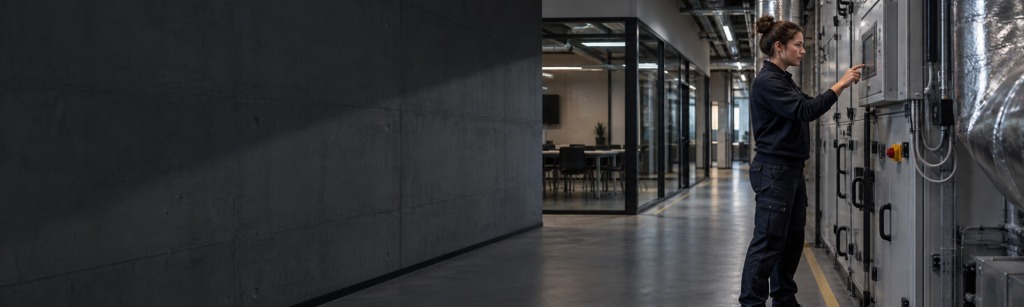 Illustratief beeld van een technisch medewerker bij gebouwinstallaties in een werkplaats aan wal