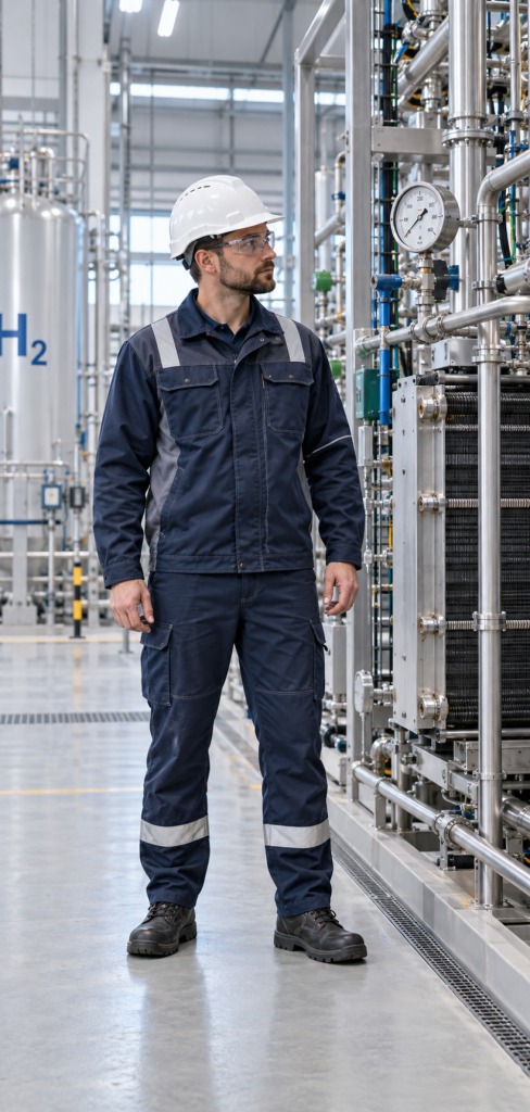 Waterstoftechnicus bij een elektrolyse-installatie
