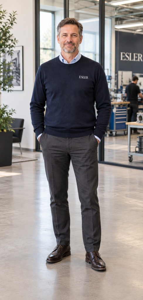 Manager in een technische werkomgeving met Esler-trui