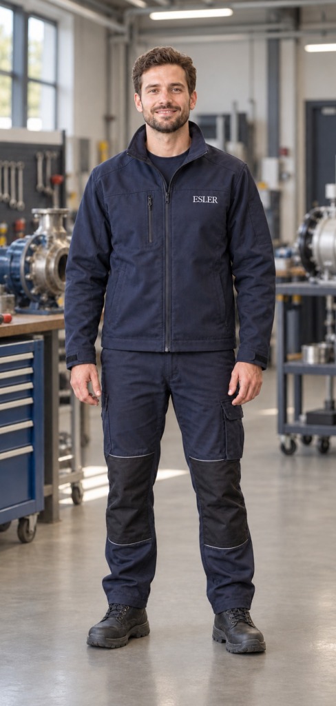 Monteur in een onderhoudswerkplaats met Esler-werkkleding
